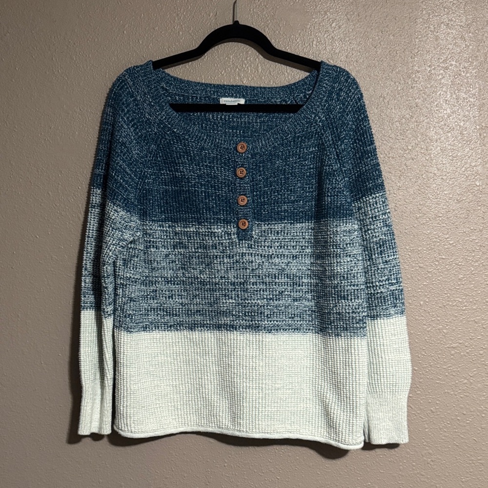 Sundance Blue and White Ombre Henley Knit Sweater